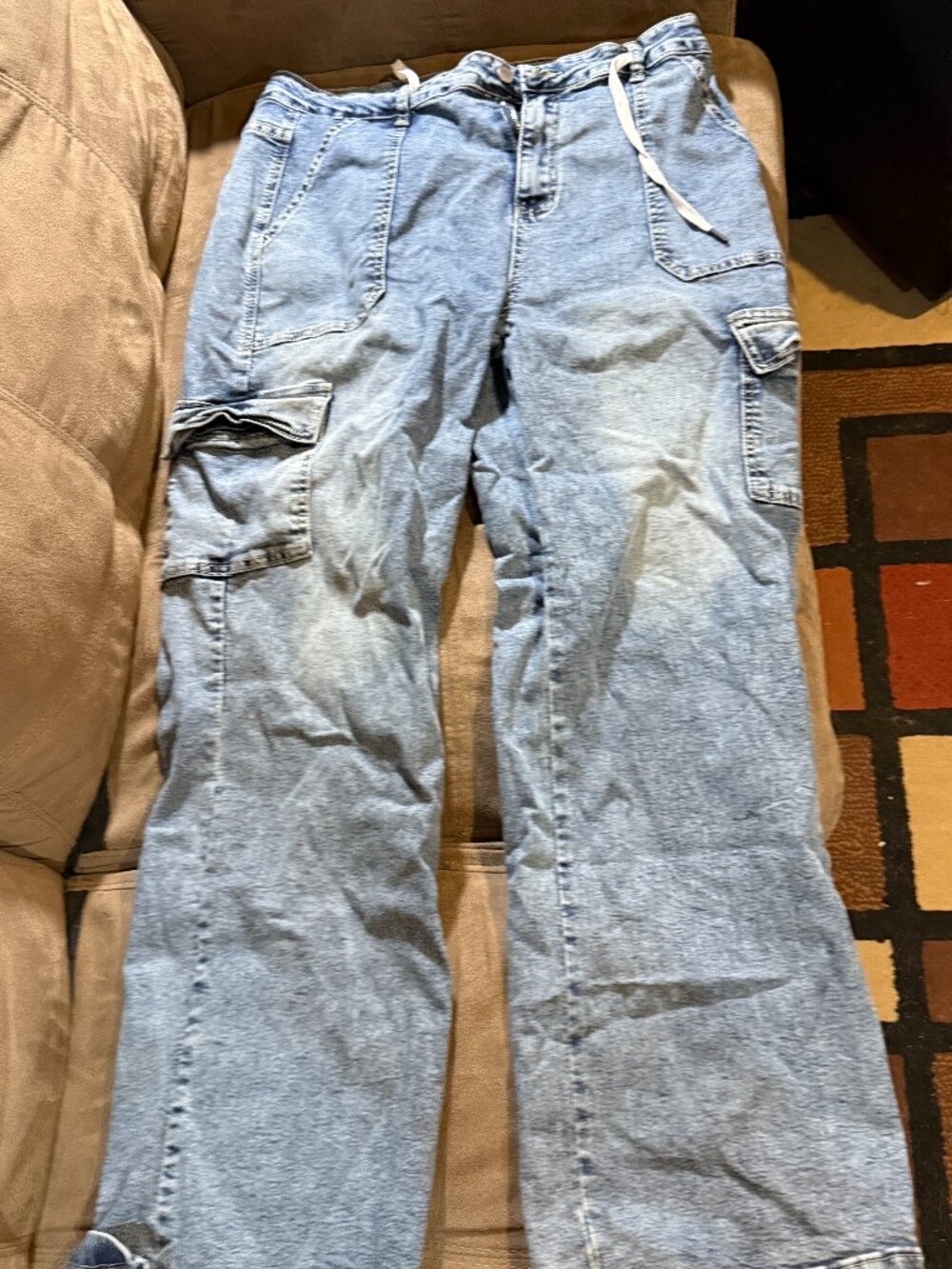 Womens Denim Wide Leg Cargo Jeans Size XXL